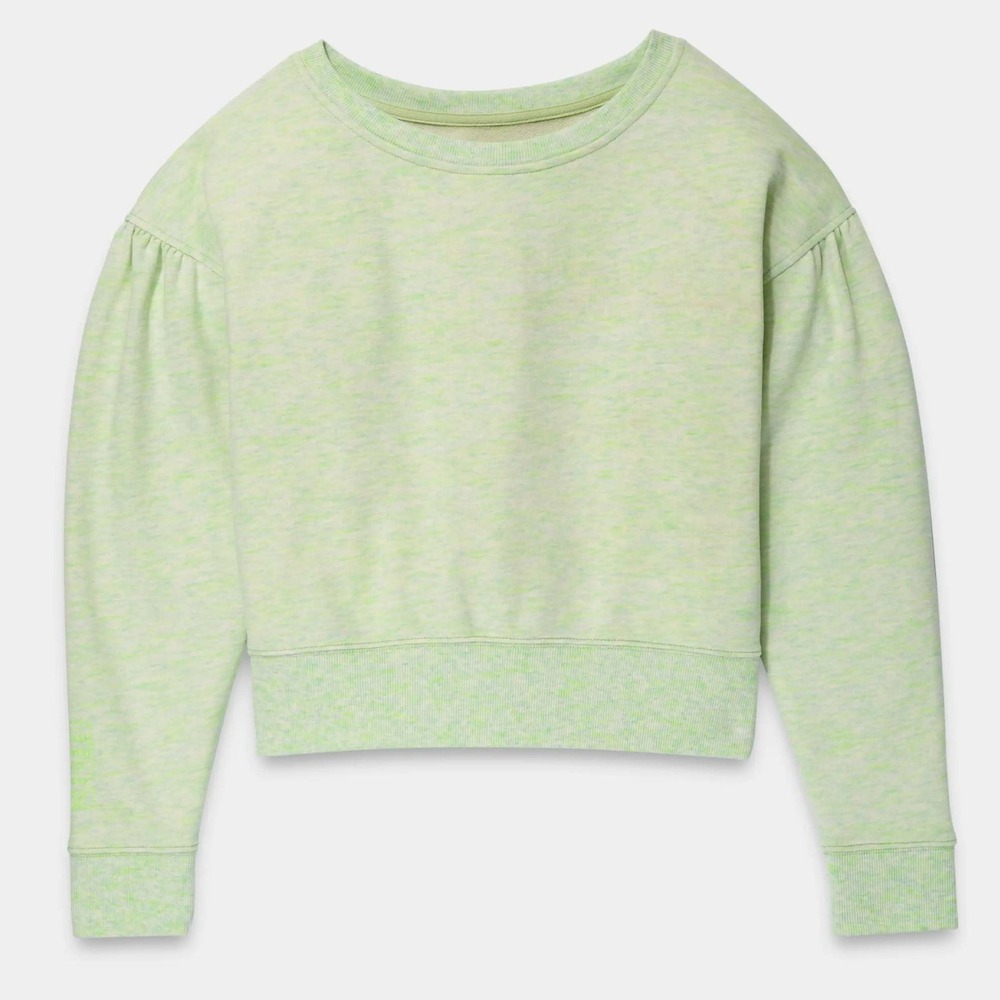 UGG Tenley Crewneck Melange Puff Sleeve Sweatshirt Neon Green Cropped 1135245